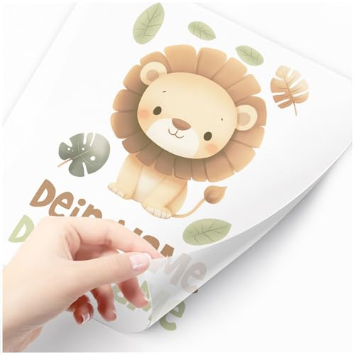 Moonworks® Bügelbilder-Set für Kinder Wilde Tiere Safari Personalisiert Wunschname Patches zum Aufbügeln auf Textilien Löwe weiß standard