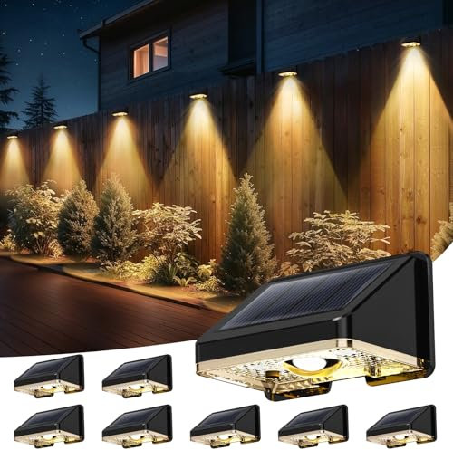 Delaiglow Solar Fence Lights 8 Pack - Solar Wall Lights Warm White Waterproof Outdoor Garden Lights for Fence, Wall & Patio, Decorative Ambient Lighting