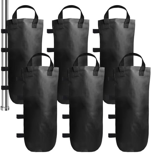6 Stück Gewichte für Pavillon, Sandsack Beschwerung Outdoor, 800D Oxford Stoff Zelt-Sandsack mit Langen Gürtel Wasserdicht, Pavillon Sandsäcke für Garten Pavillon Strand Zelt(Schwarz)