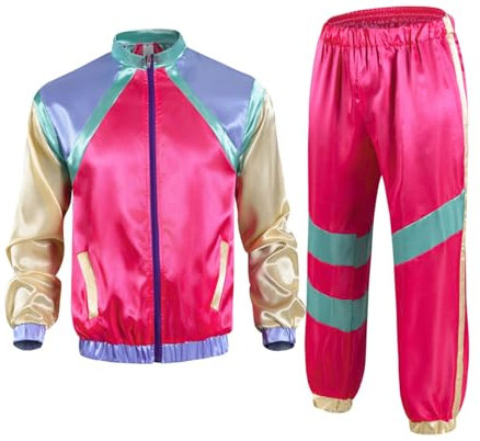 Generisch 80er Jahre Kostüm Herren Trainingsanzug Jacke Hose Anzug 80er Accessoire 90er 80er Jahre Outfit 80er Jahre Kleidung Herren Damen Kostüm Aerobic Outfit Sexy KostüM Damen Karneval