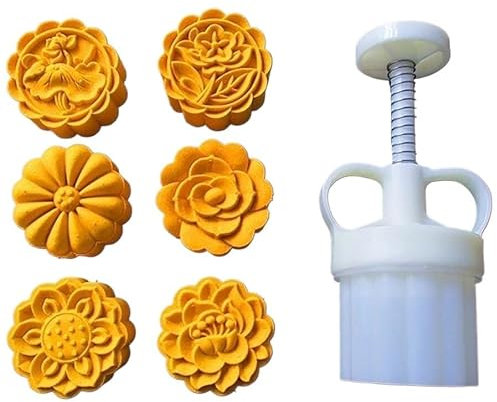 VDLLQYN, 6 Pezzi Stampi for Biscotti Mooncake Stampo Spessore Regolabile Set Di Stampi for Torta Luna, Strumenti Di Decorazione Rotondi 3D A Forma Di Fiore Fatti A Mano, for Cuocere Torte Fai Da Te Bi