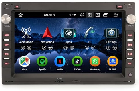 8-Kern 4GB+64GB 7 Zoll Android 14 Autoradio mit GPS Navi für VW Jetta Golf 4 Polo Passat B5 T5 Multivan Bora Seat Leon Skoda Superb Octavia Bluetooth 5.0 CarPlay Android Auto WiFi 4G DSP DAB+OBD2 USB