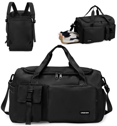 Flintronic 42L Bolsa Deporte Gimnasio Plegable, Bolsa Deporte Fitness Ligera, Bolsa de Viaje Impermeable, con Zapato Separada Seco y Humedo, para Deportivo Viaje Gimnasio, Hombre y Mujer (Negro)