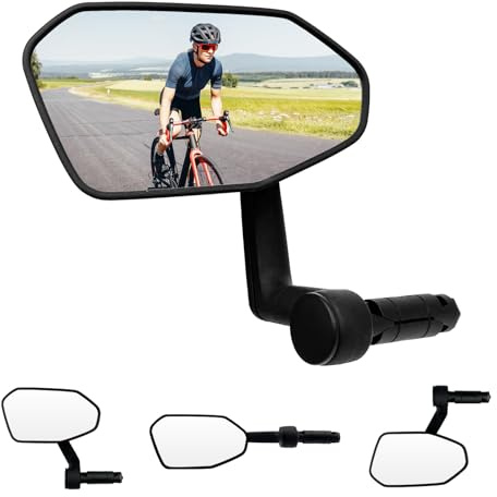 Homieway Bike Mirror, Adjustable Bicycle Mirror Handlebar Mount, Scratch Resistant HD Glass Lens, Large Bar End Rear View Mirror for E-bike, Mountain Bike, City Bikes & Scooter (Left 0.59-0.78)