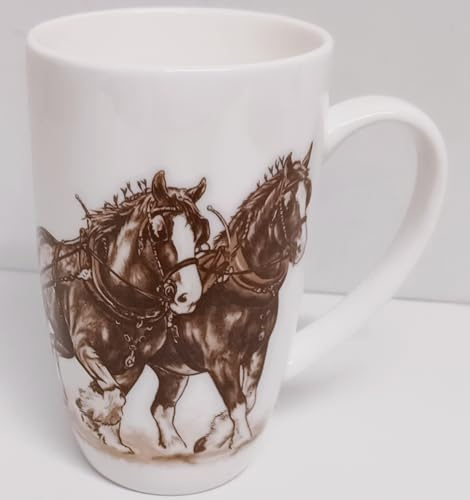 Rainbow Decors Taza de porcelana china con diseño de caballos de trabajo, 425 ml, diseño vintage de escena imperio latte chocolate, decorada a mano en Reino Unido