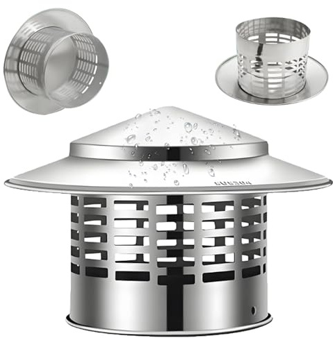 Chimney Cap 1.6 In 2 In 2.5 In 3 In Chimney Cover Stainless Steel, Round, With Screen, Chimney Rain Cap Fireplace Chimney Caps for Outside Roof Vent Cap Stove Pipe(63mm/2.5in)