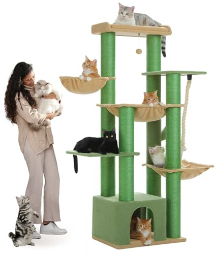 PAWZ Road Kratzbaum XXL 170cm für große Katzen,13 Sisalpfosten 11cm Grün