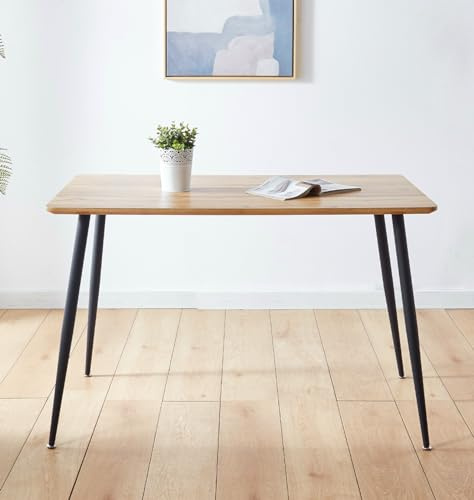 Hallowood Furniture Cullompton Rechteckiger Esstisch mit brauner Eichen-Optik und schwarzen Metallbeinen, kleiner Tisch für 4–6 Sitzer für Zuhause, Restaurants oder Cafés (120 x 70 cm)