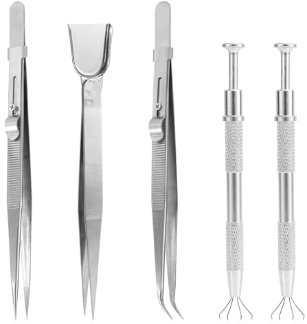 5pcs Sprinkles Tool for Cake Decorating, Jewelry Piercing Ball Bead Holder Stainless Steel Pearl Grabber with 4 Claws & Tweezers with Shovel Head Spoon for Dessert Cupcake Cookie Decoration