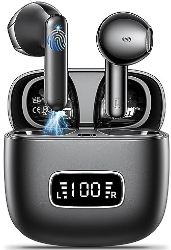Ecouteurs Bluetooth sans Fil, Godyse Oreillette Bluetooth 5.3 ENC Réduction de Bruit Mic HiFi Son Stéréo Écouteurs sans Fil Contrôle Tactile Écran LED 42 Heures Durée IPX6 Étanchepour iOS Android,Noir