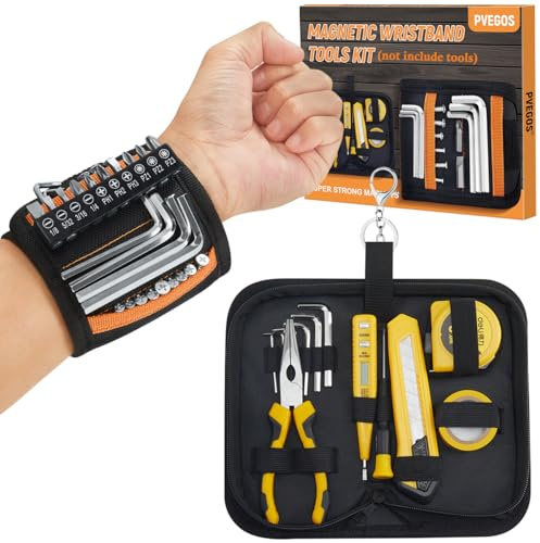 PVEGOS Gifts for Men, Super Strong Magnetic Wristbands with Tools Bag, DIY Gadgets Ideas Xmas Secret Santa Gifts for Dad Him Husband, Christmas Stocking Fillers Best New Year Gifts(Not Include Tools)