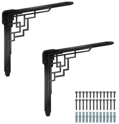 SUPERDANT 2 Stücke 21x17.2cm Geometrische Muster Regalhalterung Hochbelastbar Dekorative Eisen Regalwinkel Schwarz Mit Schrauben Für Zuhause Büro Regalträger Kamin Geschenk Zum Einzug
