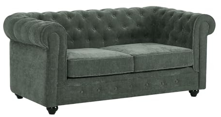 Vente-unique-Divano 2 posti in tessuto verde CHESTERFIELD