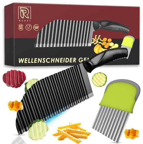 Scharfes Wellenschneider-Set für Gemüse, Obst & Pommes. Praktische Edelstahl-Wellenmesser für saubere Schnitte – ideal für Kinder & BLW, Riffelmesser, spülmaschinenfest, pommesschneider Obstschneider