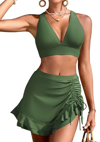 Vijamiy Bikinis Mujer Reductor Cintura Alta con Falda Traje de Baño Mujer Escote en V Sexy Push Up con Relleno Conjunto Playa