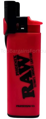 RAW Phoenix Rare Refillable Lighter – Black Standard Flame Lighter with Built-In Wind-Resistant Shield and Packing Tool Poker Stick – Durable & Reusable Design (1 Red Phoenix)
