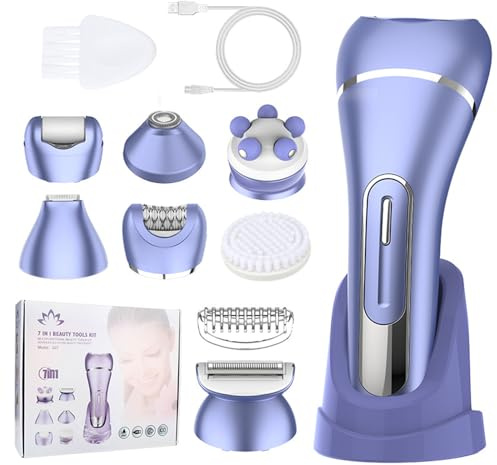 Mineup Afeitadora Mujer, 7 En 1 Afeitadora Electrica Mujer, Rasuradora Muje zona Intima, Recargable Rasuradora, Impermeable IPX7, Con Estación De Carga USB Para Cuerpo, Axilas, Bikini Y Cejas