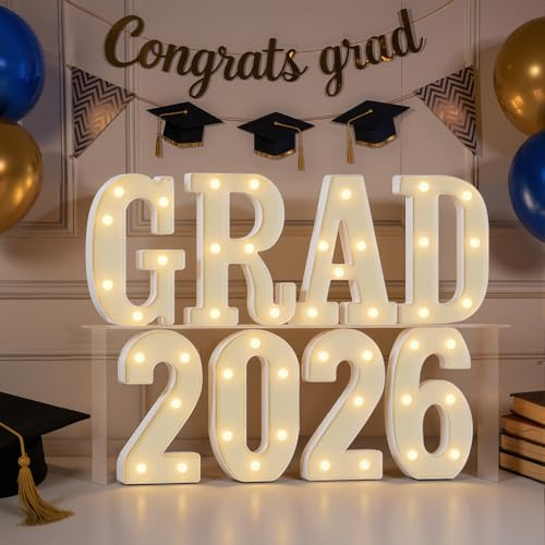 imprsv Graduation Party Decorations with GRAD 2026 Marquee Letters Numbers, 8Pcs Grad 2026 Light Up Letters, LED Alphabet Number for Graduation Table Decor