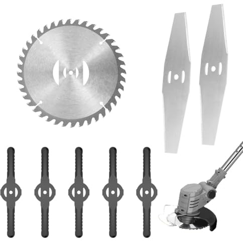 Accessori per Tagliaerba, 8 Pezzi Lame in Lega di Zinco e Plastica da 6 Pollici - Include 1 Lama a Sega, 2 Lame a Linea e 5 Lame in Plastica, per Manutenzione Giardino(Nero, Argento)