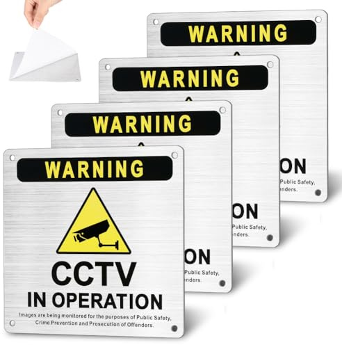 AOOWU Aluminium CCTV in Operation Sign, 15cm x 15cm CCTV Signs, 4 Pack Pre-drilled & Self-Adhesive CCTV in Operation Sign, CCTV Warning Signs, Camera Signs Outdoor for Home, Office, Store, Warehouse