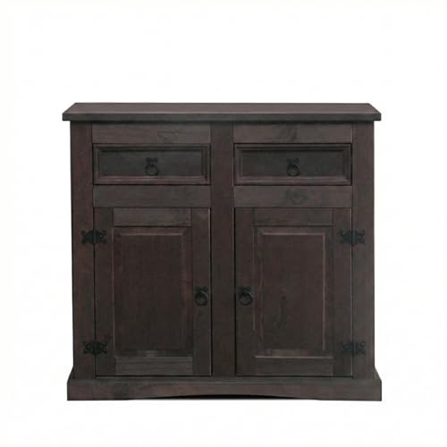 ebuy24 Sideboard Schlafzimmer - New Mexico 2 Türen 2 Schubladen kolonial Dunkelbraun 92x84x44 cm Kiefer massiv Kommode Anrichte Landhausstil Massivholz Stauraum Wohnzimmerschrank Buffet Holzschrank