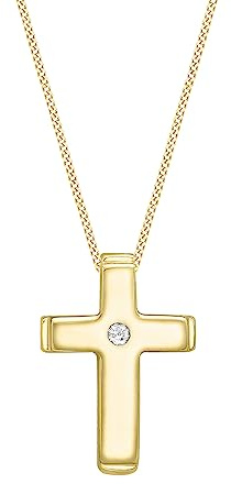 Carissima Gold Unisex Diamantschliff Panzerkette Gelbgold 9k(375) 46cm/18zoll mit Diamant Kreuz Anhänger 9k(375) 0.01k