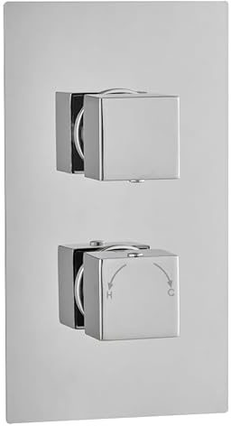 Premium Concealed Twin Thermostatic Shower Mixer Valve in Chrome | 1 Way | 2 Square Handles with Anti Scald Feature