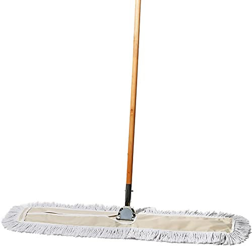 Mercado Americano Industrial fuerza algodón polvo mopa con sólido 63 mango de madera y estructura de metal. 35 x 5 de ancho algodón fregona cabeza