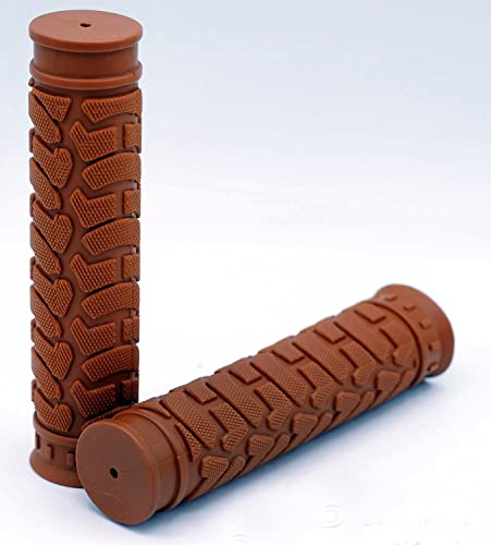 Grips - Fito Rubber Handlebar Grips - Brown, Length: 130mm, Handlebar Diameter: 22.2mm(7/8), for Beach Cruiser Bike, Fixie Fixed Gear Bike, Road Bikes, BMX Bikes, Mountain Bicycles Handle bar.