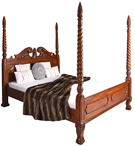 Himmelbett Villa Eleonore Mahagoni Massivholz Antik Doppelbett 160x200 cm mit Säulen mar136 Palazzo Exklusiv