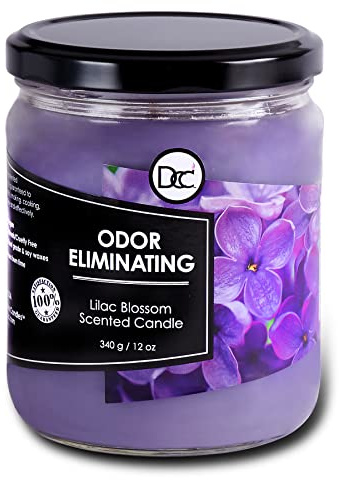 Lilac Blossom Odor Eliminating Highly Fragranced Candle - Eliminates 95% of Pet, Smoke, Food, and Other Smells Quickly - Up to 80 Hour Burn time - 12 Ounce Premium Soy Blend