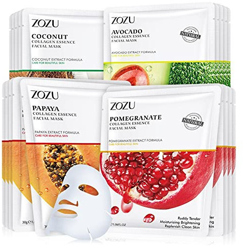 ZOZU Maschere in Tessuto per il Viso – Set da 8 Trattamenti Idratanti, Purificanti e Illuminanti con Ingredienti Naturali – Skincare Coreana al Cocco, Avocado, Papaya e Melograno