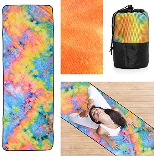ZenYogaWedge Yoga-Handtuch-Matte, rutschfest, sehr schnell trocknend, schweißabsorbierend, waschbarer Bezug, bequeme Decke für Hot Yoga, Pilates, Workout, Meditation, bunt, cool (Regenbogen)