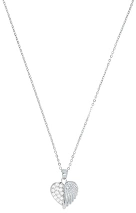Amor Kette mit Anhänger 925 Sterling Silber Damen Halsschmuck, mit Zirkonia synth., 42 cm, Silber, Herz mit Flügel, Kommt in Schmuck Geschenk Box, 2016010