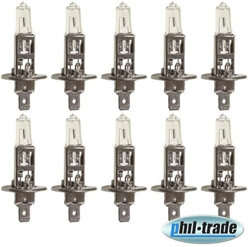 10x Halogen H1 Scheinwerferlampe Birne 55W 12V Abblendlicht Fernlicht Glühlampen | E - Prüfzeichen | Sockel P14,5s - Warm Weiß