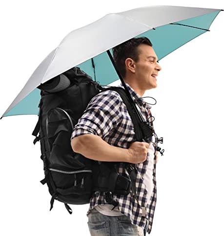 G4Free Liteflex Hiking Umbrella Small Mini Ultralight 43 Silver Travel Folding Reverse Umbrella for Trekking Backpacking with Bonus Hands Free Umbrella Kit (Lake Blue/Silver)