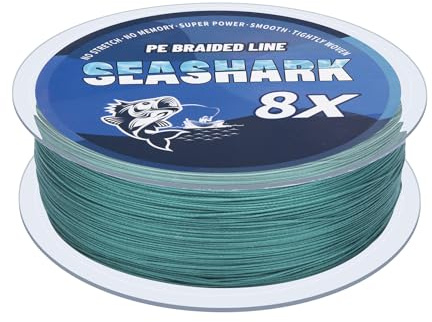 Seashark Braided Fishing Line Color Never Fade 8 Strands Super Strong PE Fishing Line Abrasion Resistant Fishing Wire Tensile 6lb to 80lb (Moss Green, 15lb 0.16mm-100m/109Yards)