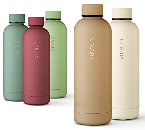 Vinsun Edelstahl Trinkflasche 500ml sand - auslaufsicher, Kohlensäure geeignet, BPA frei - Thermosflasche Sport, Outdoor, Schule, Uni, Fahrrad, Büro, Gym, Wandern
