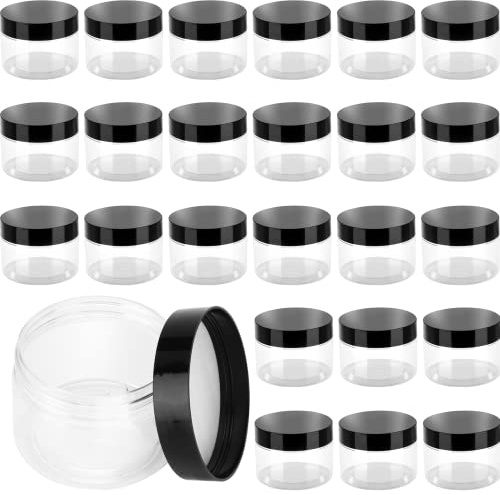 JOIKIT Lot de 46 Bocaux en Plastique Transparent de 120 ml avec Couvercles Noirs à Visser, Large Ouverture pour Loisirs Créatifs