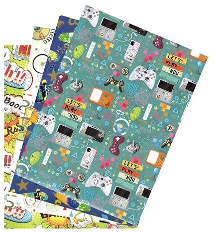 ARKRAFT 4 fogli set carta da regalo formato 90 x 65 cm confezione senza plastica (Ragazzo)