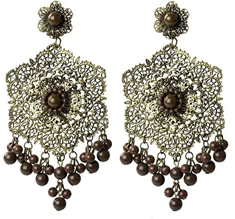Pendiente Calado roseta con bolas (Marron)