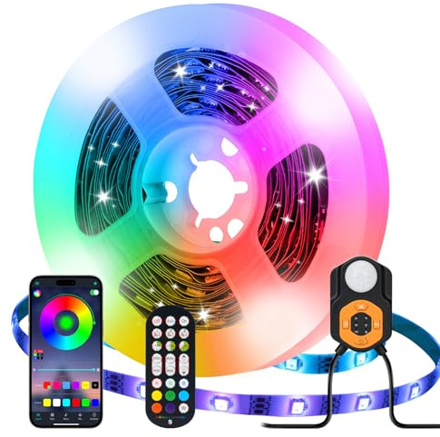 Led Strip mit Bewegungsmelder, RGB Led Streifen 3M mit App-Steuerung und 2.4G RF-Fernbedienung, Nachtlicht mit Bewegungsmelder Farbwechsel USB Led Licht für Bett Treppenhäuser Heimdekoration