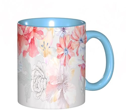 Kaffeebecher Mug,Aquarell Rose Pfingstrose gestreifte Blume Paisley,kaffeebecher porzellan, tasse Füllmenge 330 ml - sehr interessante bedruckte Teetassen
