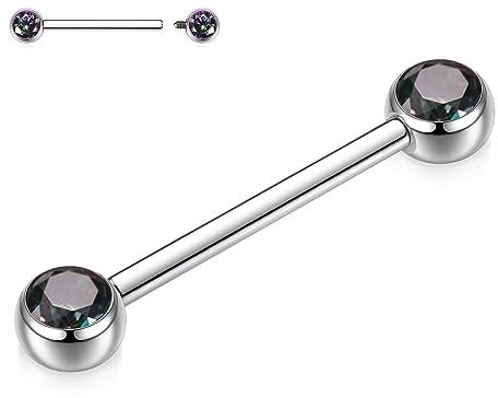 hengkaixuan G23 Titan Nippel Langhantel 14G Nippelringe mit Gewinde Opal Body Piercing Schmuck für Frauen