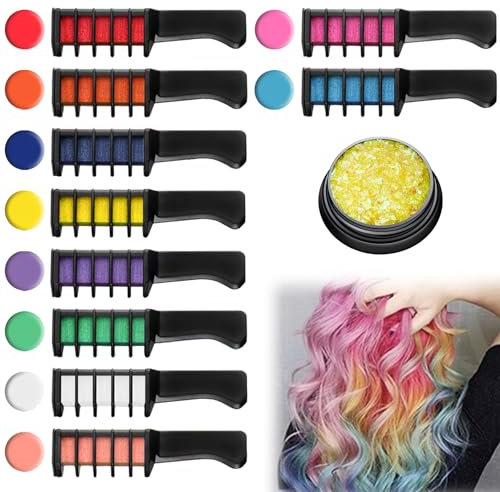 Haarkreide Kamm für Kinder, 10 Farben Set Haarkreide für Mädchen, Temporär Haarfarbe Kreide Kamm für Kinder Auswaschbar, Haartönung Hair Chalk für Karneval/Halloween/Weihnachten/Party