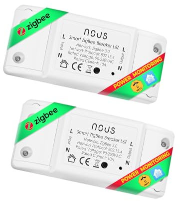 Nous L6Z - Alexa & Google Home Smart Switch with Timer, Electricity Meter, 230 V - ZigBee2MQTT Compatible - 3.0 Hub Required