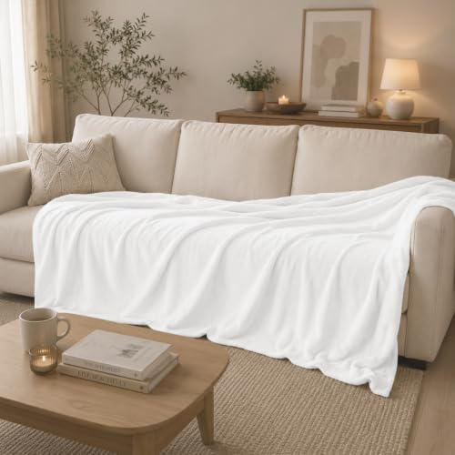 HOMEYA Manta de Franela para Cama 135/150/180, 220x240 cm, Blanco Roto | Manta para cama 135/150/180, mantas para sofá térmicas para invierno, cálida y suave, opción ideal para regalar