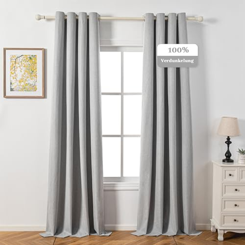 MYSKY HOME Verdunkelungsvorhang Vorhänge Wohnzimmer mit Ösen H 260 x B 140 cm Gardine Leinenoptik Blickdichte Gardinen Wärmeisolierend Kälteschutz,Hellgrau.