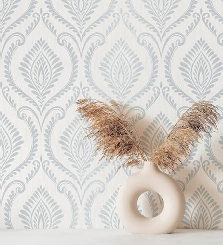 GAULAN 500682390 Papier peint vinyle lavable damassé métallisé en relief sur fond blanc pour mur salon cuisine bain chambre couloir stanza salle à mange - Échantillon DIN A4
