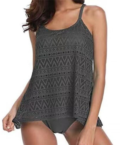 KBOPLEMQ Tankini Mujer Tallas Grandes Traje de Baño Abdomen Push Up Parte Superior con Bañador Push Up Acolchado Parte Superior con Slip Playa Swimsuits Traje de Baño de Dos Piezas Conjunto de Traje
